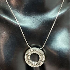Brighton CHAIN REACTION Silver Circle Crystal Chain Rows Pendant Necklace 1152